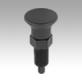 Indexing plungers, steel or stainless steel with plastic mushroom grip and extended indexing pin