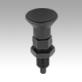 Indexing plungers, steel or stainless steel with plastic mushroom grip, extended indexing pin and locknut