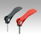 Cam levers, plastic with external thread, plastic thrust washer and steel or stainless steel stud