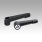 Clamping levers, plastic, non-adjustable with reamed hole, insert blue passivated steel