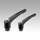 Clamping levers with protective cap and internal thread, satin finish