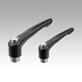 Clamping levers with protective cap and internal thread, steel parts stainless steel, satin finish