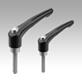 Clamping levers with protective cap and external thread, steel parts stainless steel, satin finish