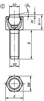 Self-aligning pads, external thread, with O-ring, Form C, flattened steel ball smooth