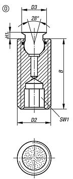 Self-aligning pads, adjustable with O-ring and hexagon socket, Form O, stainless steel ball with diamond impregnated face