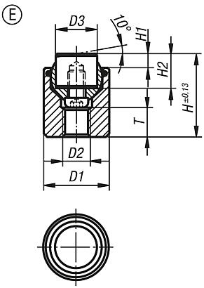 Self-aligning pads with O-ring and exchangeable inserts, Form E, flattened stainless steel insert smooth