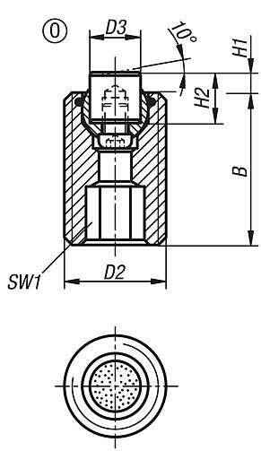 Self-aligning pads, adjustable, with O-ring and exchangeable inserts, hexagon socket, Form O, stainless steel insert with diamond impregnated face