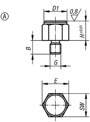 Positioning feet with external thread and flat face, Form A