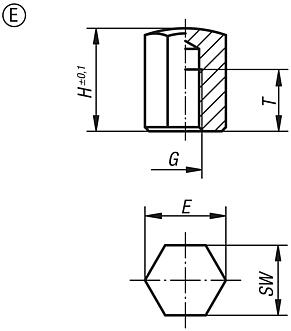 Positioning feet with internal thread and spherical face face, Form E