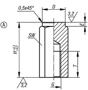 Fixture feet with internal thread, Form A hardened flat face