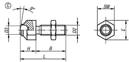 Self-aligning pads with locknut, Form C, flattened ball smooth