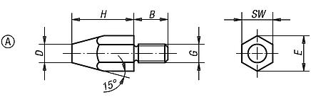 Feet with threaded pin, Form A smooth seating face