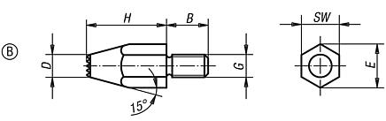 Feet with threaded pin, Form B carbide spikes