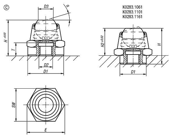 Self-aligning pads, swivel angle 14° and 20°, Form C, flattened ball, smooth face