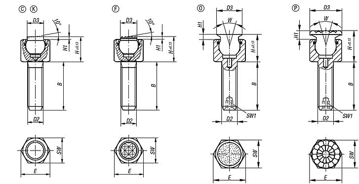 Self-aligning pads external thread, with O-ring