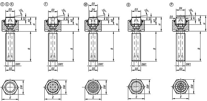 Self-aligning pads adjustable, with O-ring and exchangeable inserts