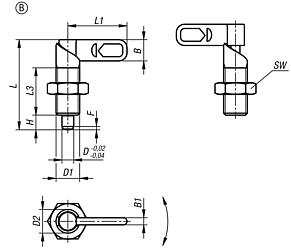 Cam-action indexing plungers, Form B, without grip cap, with nut