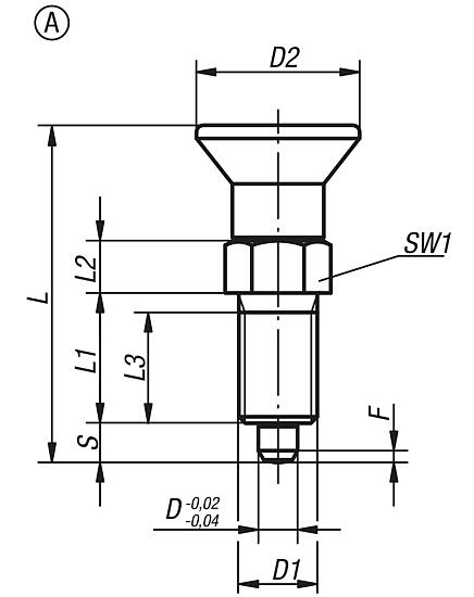 Indexing plungers, steel or stainless steel with plastic mushroom grip