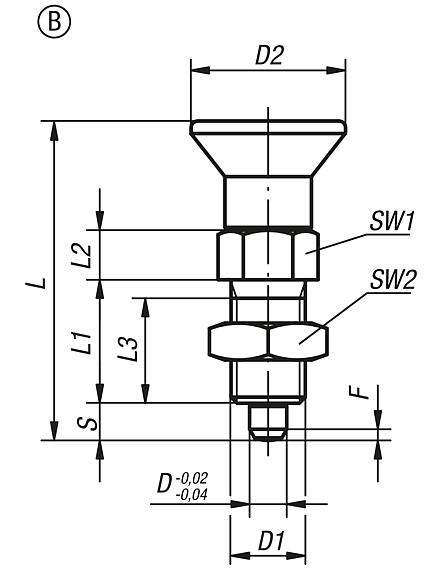 Indexing plungers, steel or stainless steel with plastic mushroom grip and locknut