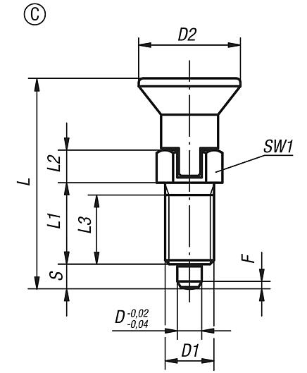 Indexing plungers, steel or stainless steel with plastic mushroom grip and locking slot