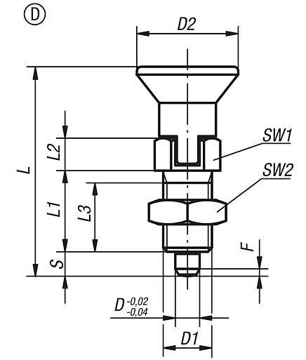 Indexing plungers, steel or stainless steel with plastic mushroom grip, locking slot and locknut