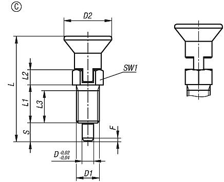 Indexing plungers, steel or stainless steel, with plastic mushroom grip extended indexing pin and load slot