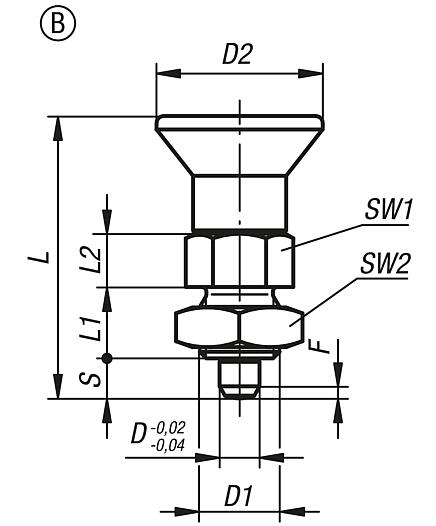 Indexing plungers, steel or stainless steel, short version with plastic mushroom grip and locknut