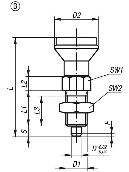 Indexing plungers, steel or stainless steel with plastic mushroom grip and locknut