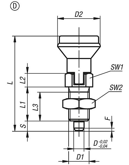 Indexing plungers, steel or stainless steel with plastic mushroom grip, locking slot and locknut