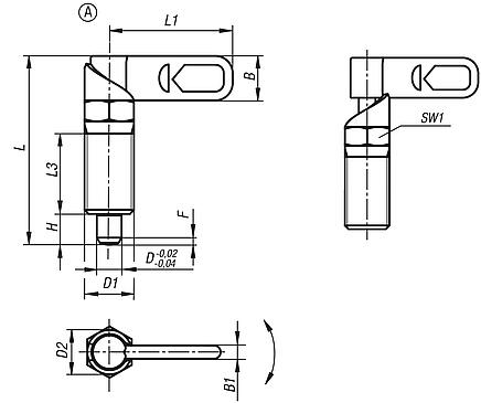 Cam-action indexing plunger, stainless steel
with hexagon, Form A
