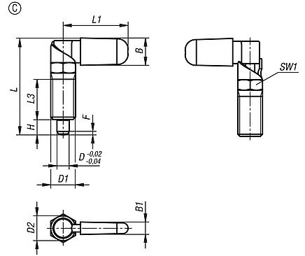 Cam-action indexing plungers with stop, stainless steel, Form C, with grip cap, without nut