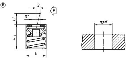 Lateral spring plungers without thrust pin, Form B with seal