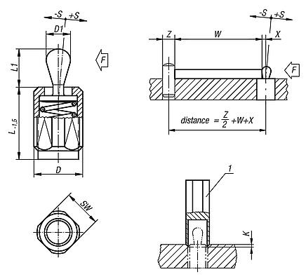 Lateral spring plungerswith threaded sleeve