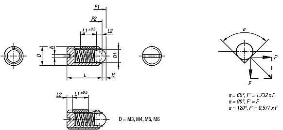 Spring plungers with slot and ball, steel, with thread lock