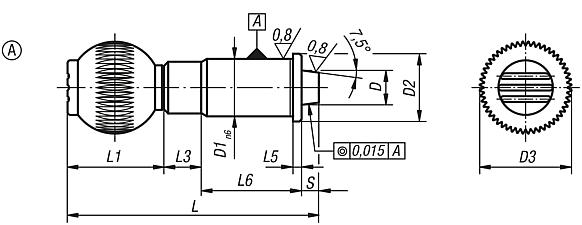 Precision indexing plungers, steel with plastic spherical knob and tapered indexing pin