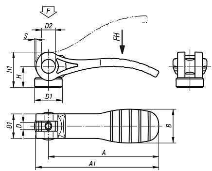 Cam levers, plastic with internal thread, plastic thrust washer