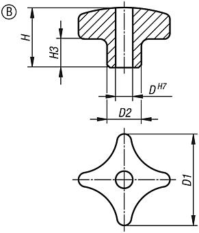 Palm grips similar to DIN 6335, stainless steel, Form B, drilled through