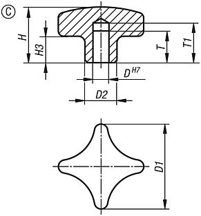 Palm grips similar to DIN 6335, stainless steel, Form C, blind hole