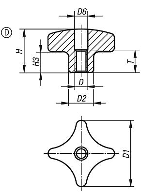 Palm grips similar to DIN 6335, stainless steel, Form D, thread countersunk