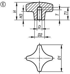 Palm grips DIN 6335, grey cast iron, Form E, blind tapped hole