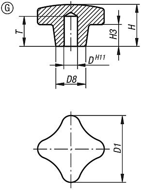 Palm grips, similar to DIN 6335, Form G with blind hole