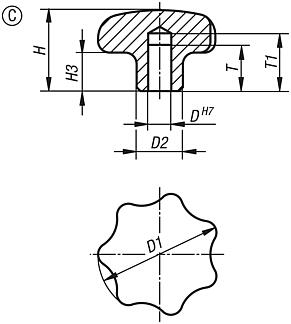 Star grips similar to DIN 6336, stainless steel, Form C, blind hole