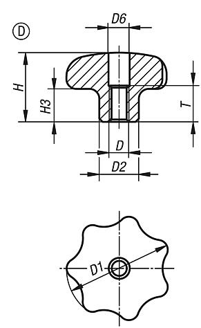 Star grips similar to DIN 6336, stainless steel, Form D, thread countersunk