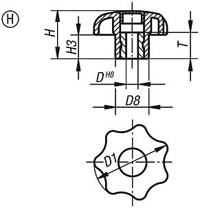 Star grips similar to DIN 6336, with reamed bush, Form L