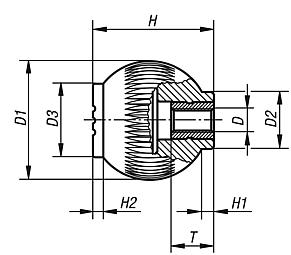 Spherical knobs with internal thread