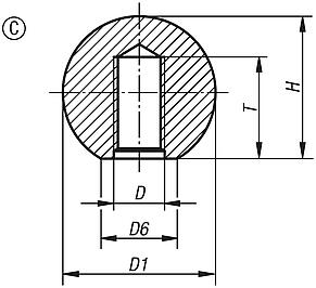 Ball knobs, smooth, DIN 319 enhanced, Form C, with molded thread