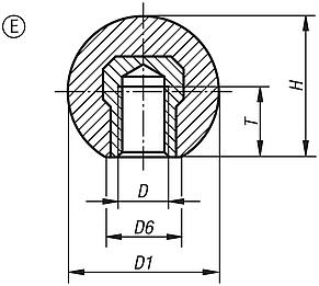 Ball knobs smooth DIN 319 enhanced, Form E, with tapped bush