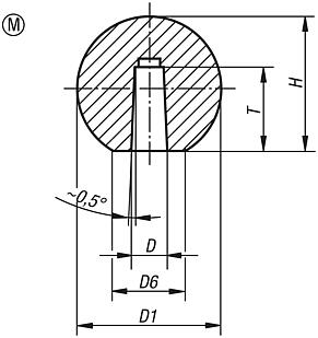 Ball knobs, smooth, DIN 319 enhanced, Form M, with tapered bore