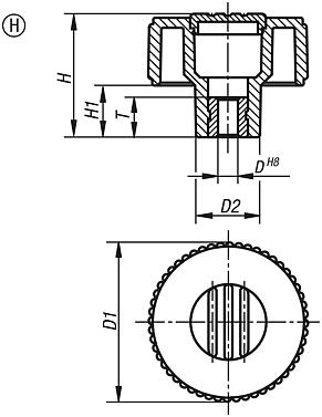 Knurled knobs Form H, with reamed bush, with cap