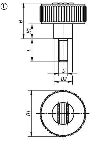 Knurled knobs Form L, with external thread